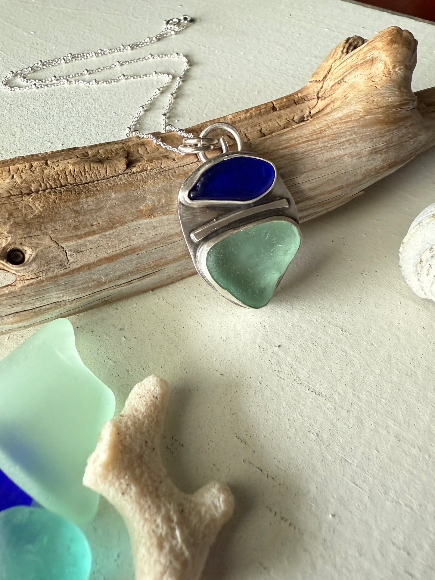 Sea Foam and Cobalt Sea Glass Necklace