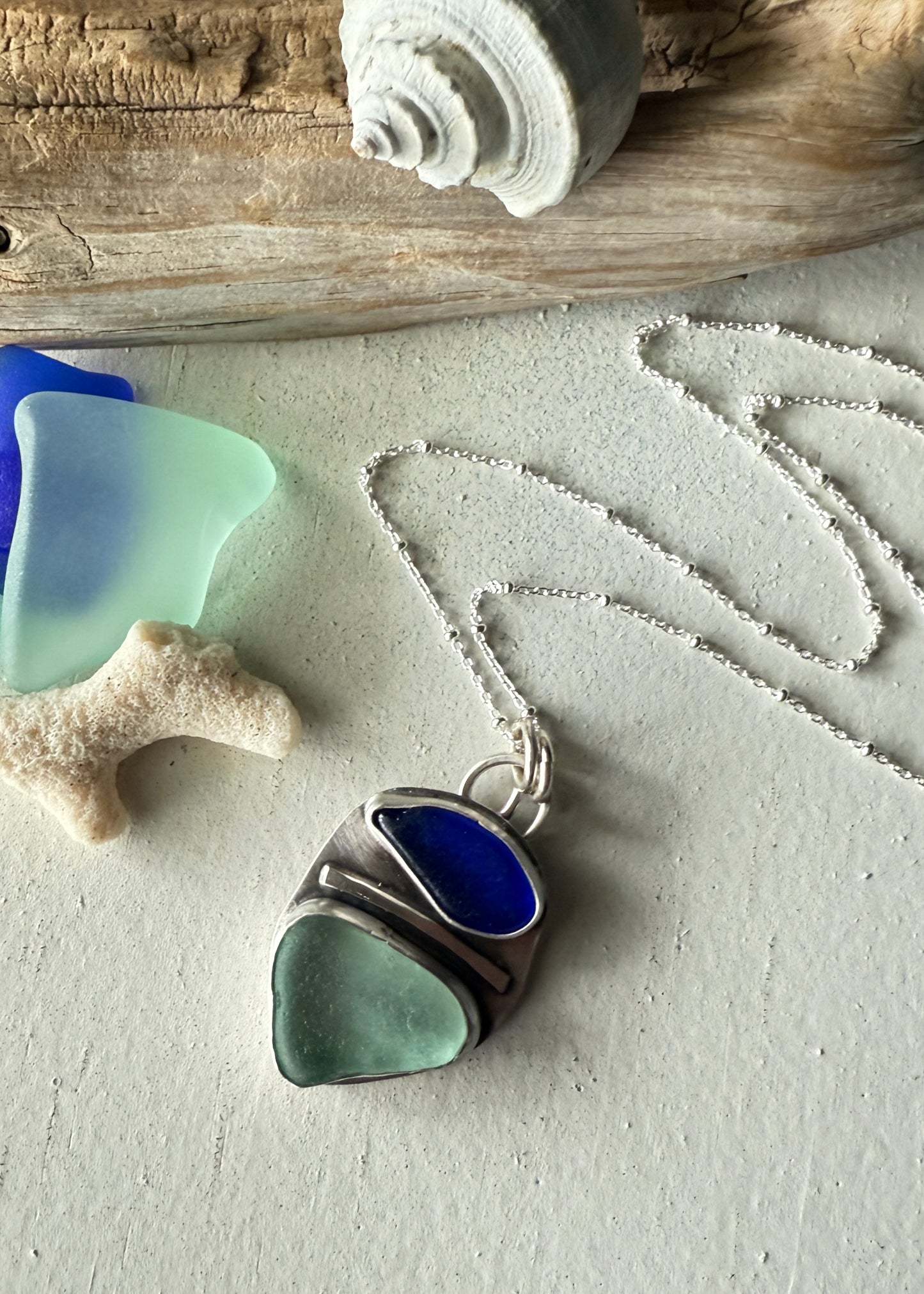 Sea Foam and Cobalt Sea Glass Necklace