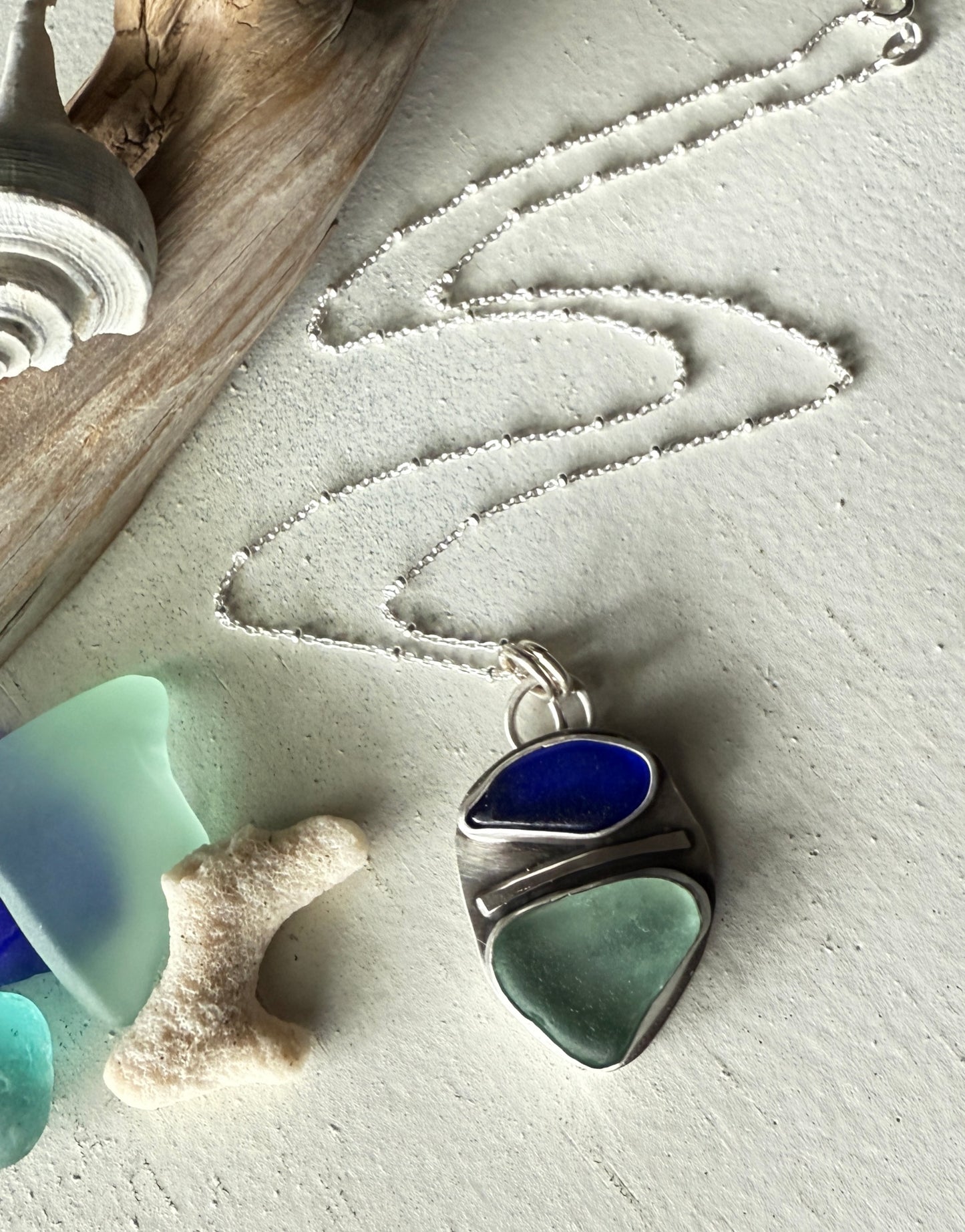 Sea Foam and Cobalt Sea Glass Necklace