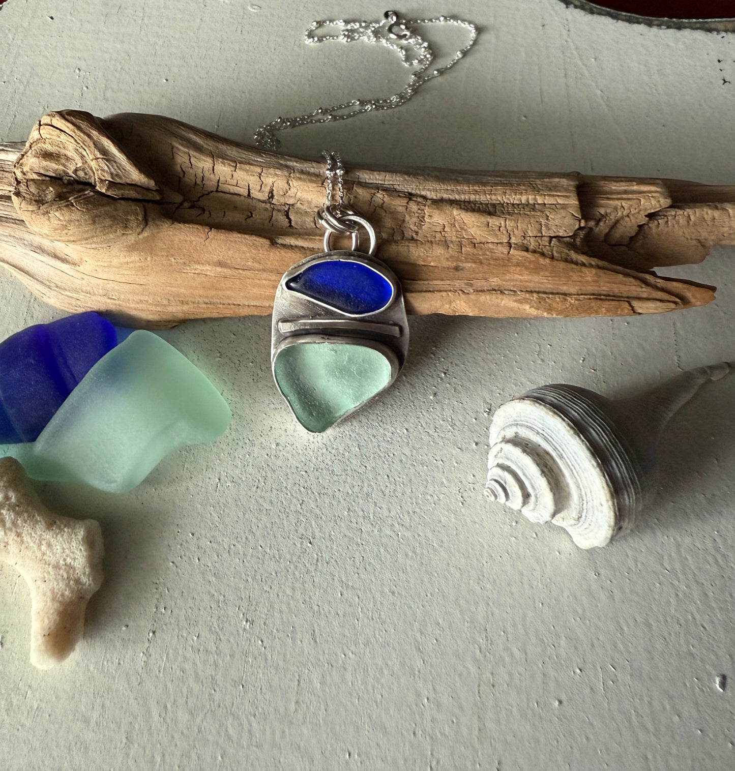 Sea Foam and Cobalt Sea Glass Necklace