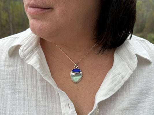 Sea Foam and Cobalt Sea Glass Necklace