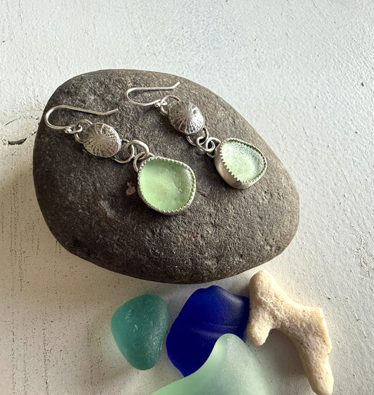 Limpet and Sea Glass Earrings