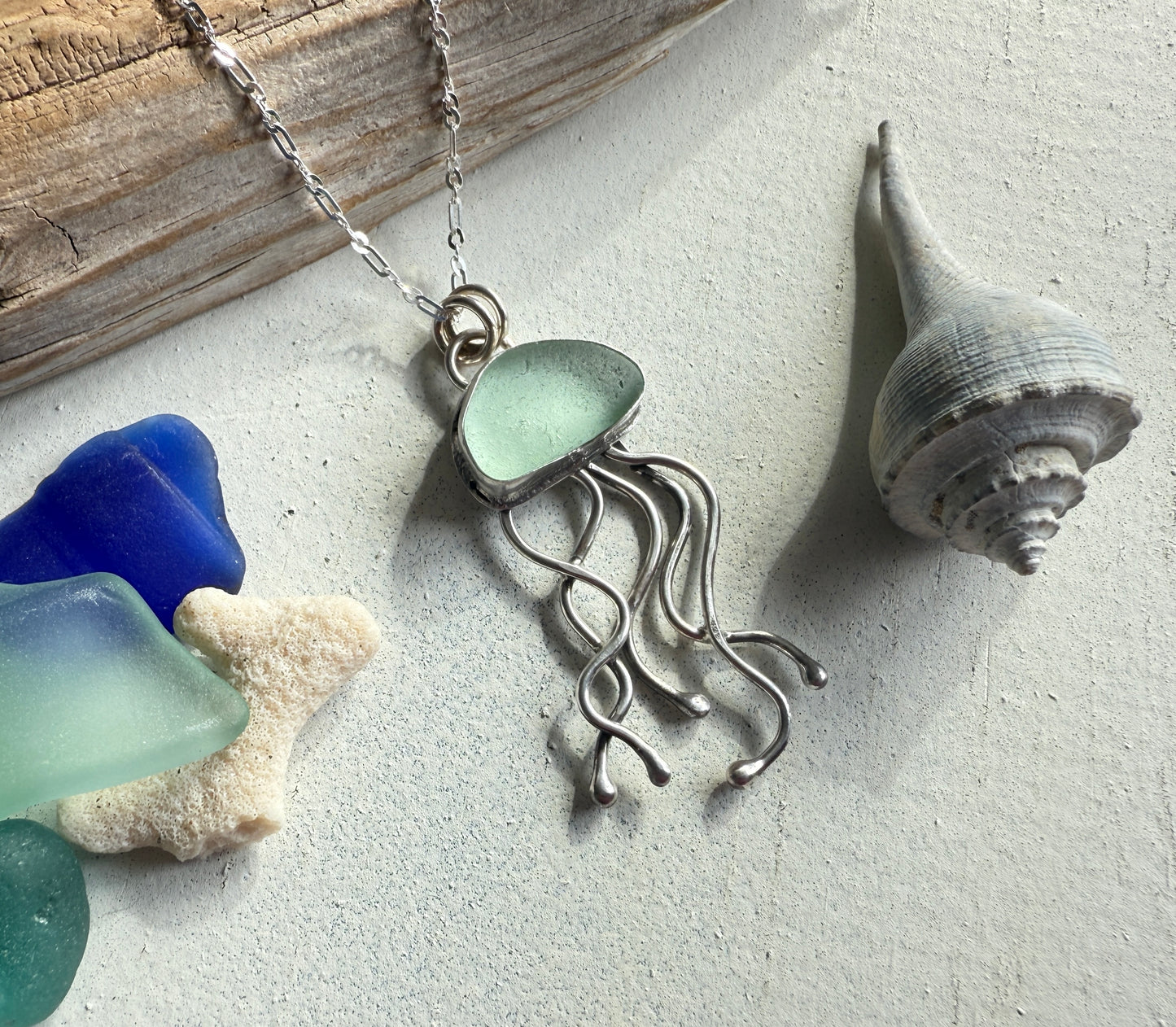 Sea Foam Green Jelly Fish Necklace