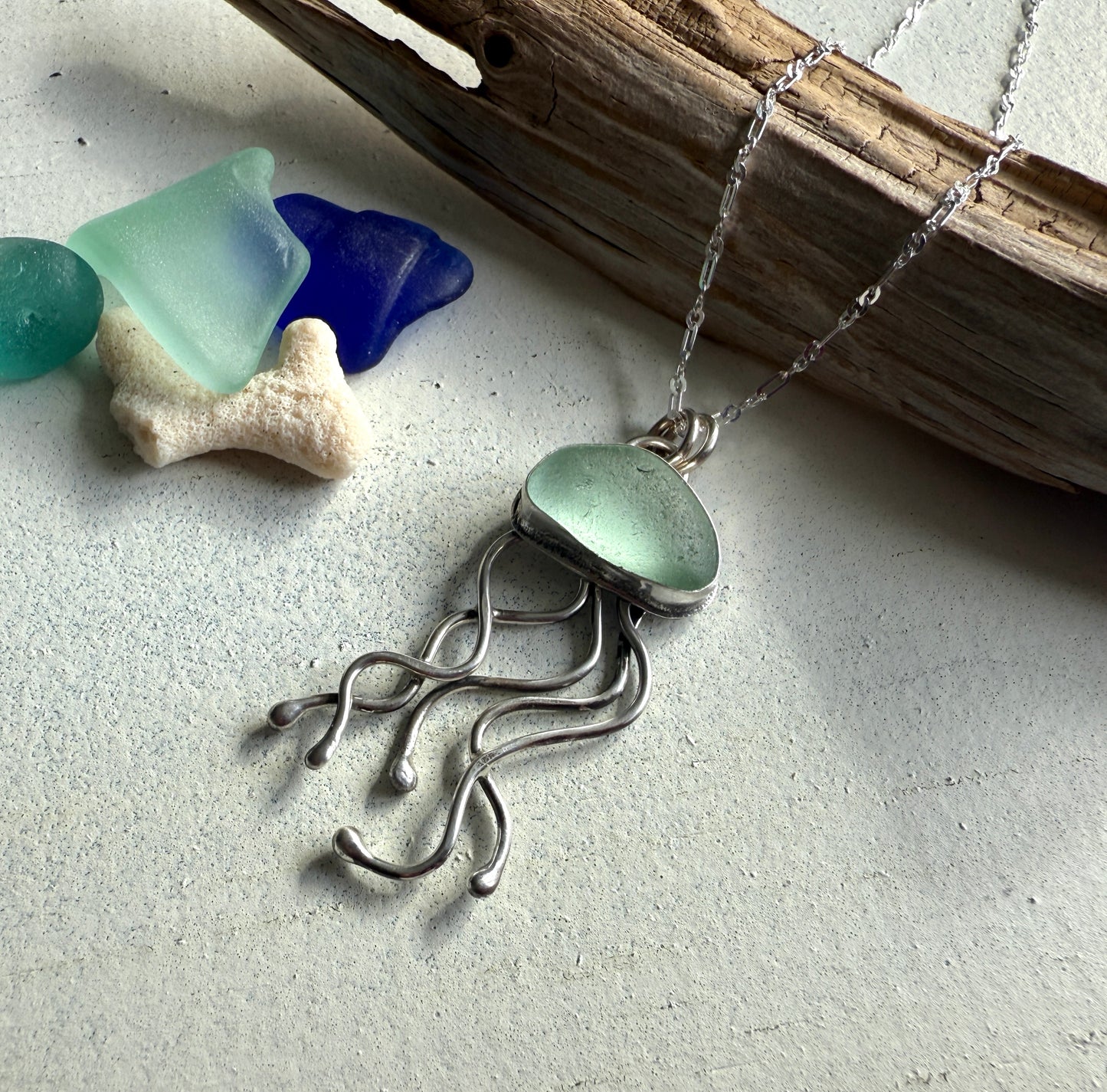 Sea Foam Green Jelly Fish Necklace