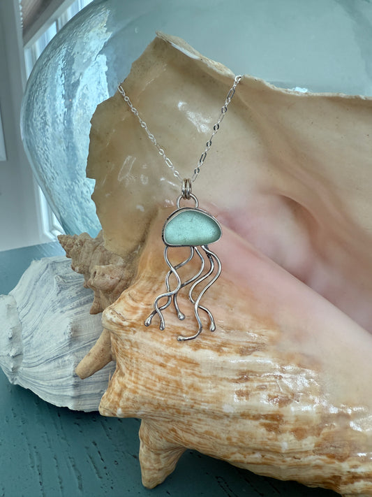 Sea Foam Green Jelly Fish Necklace