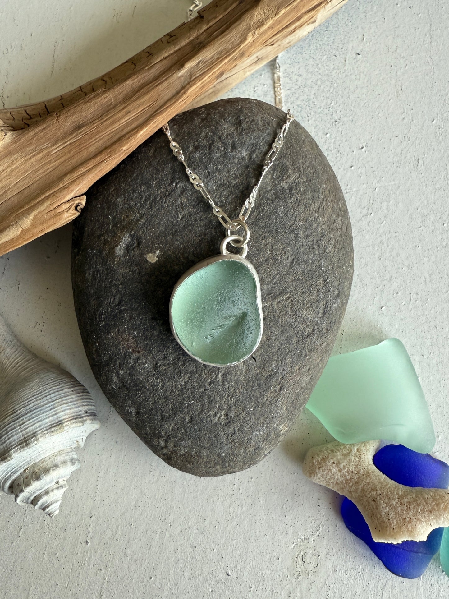 Sea Foam Sea Glass Pendant Necklace