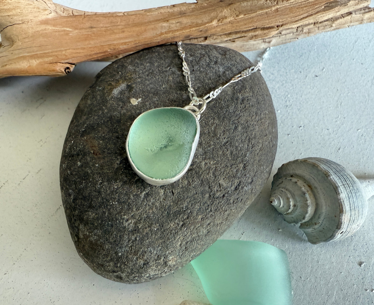 Sea Foam Sea Glass Pendant Necklace