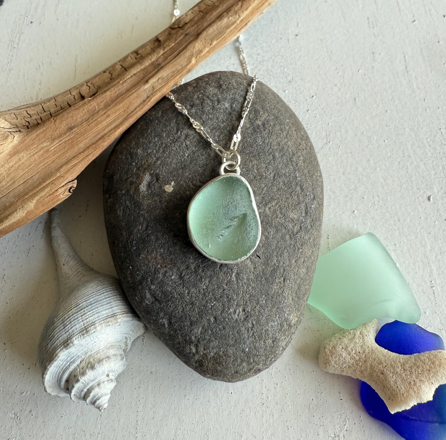Sea Foam Sea Glass Pendant Necklace