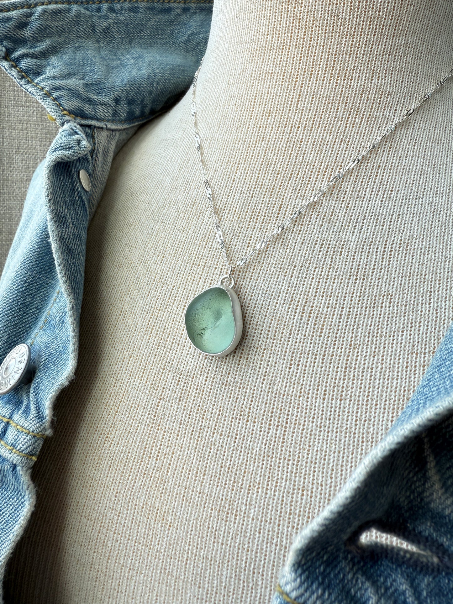 Sea Foam Sea Glass Pendant Necklace