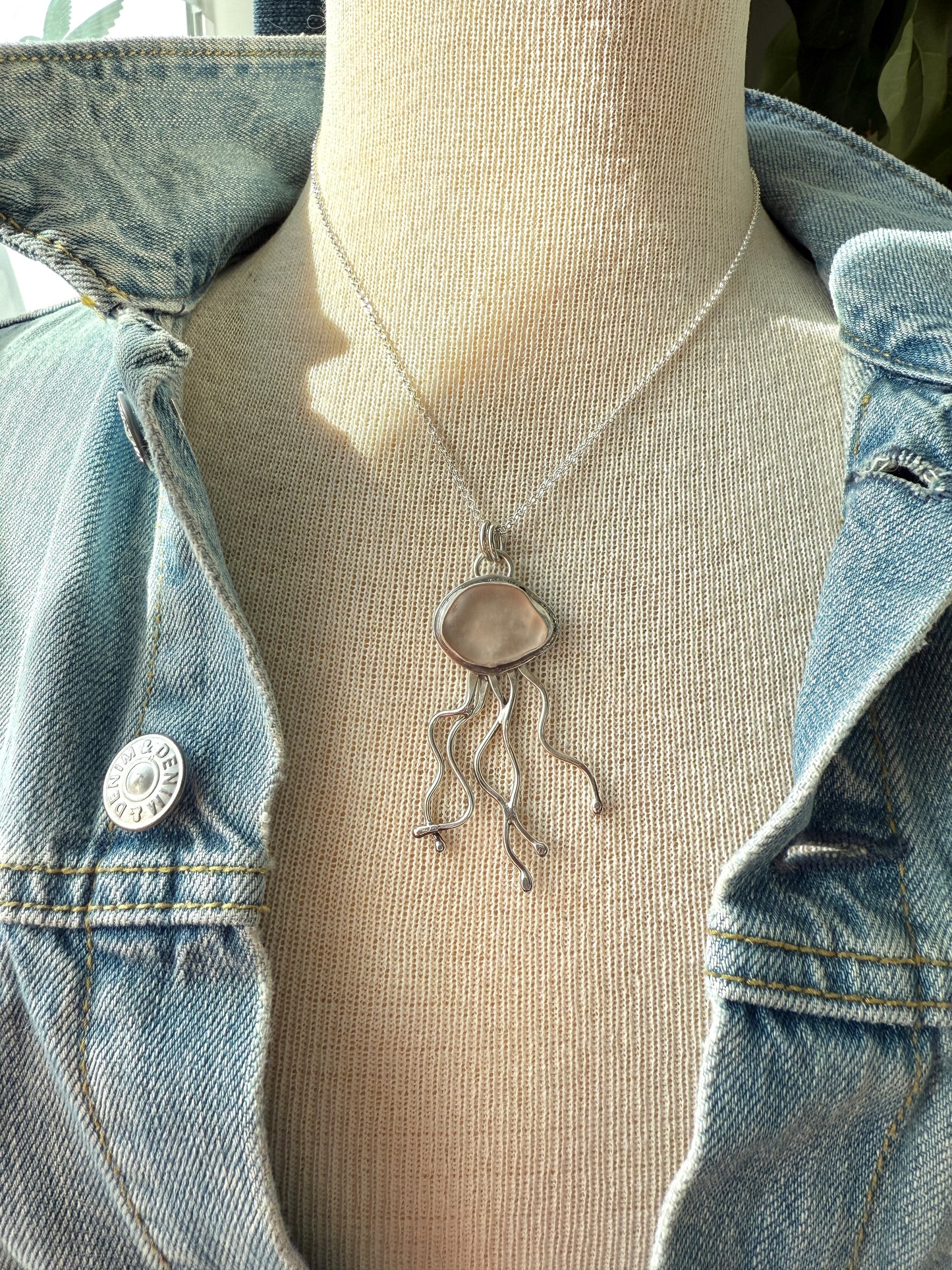 Pink Sea Glass Jelly Fish Necklace