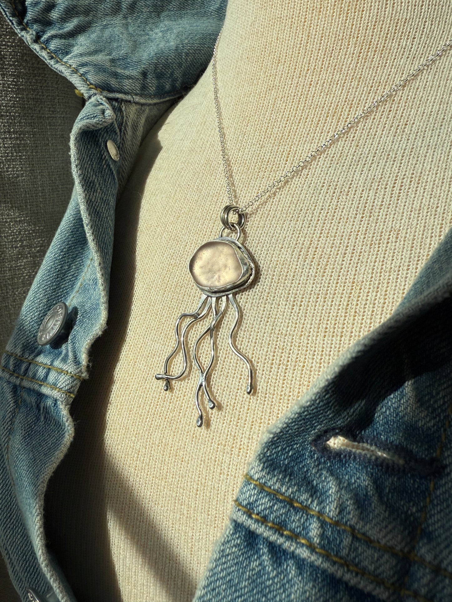Pink Sea Glass Jelly Fish Necklace