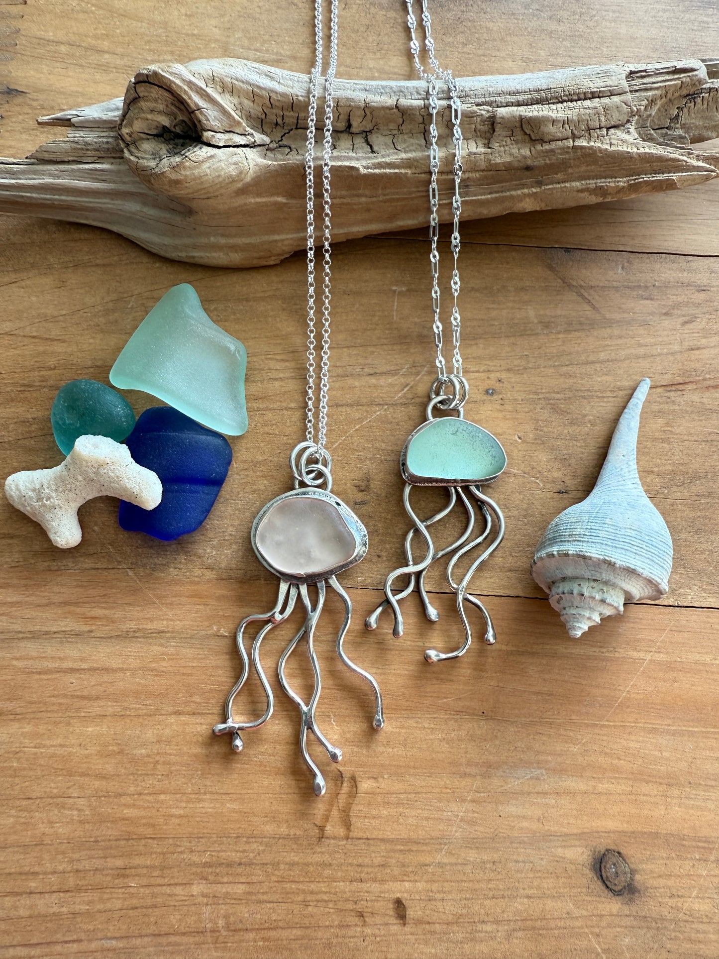 Pink Sea Glass Jelly Fish Necklace