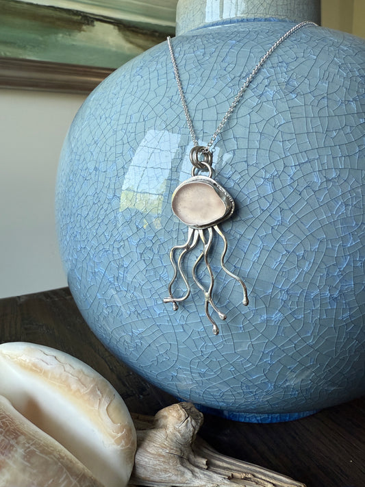 Pink Sea Glass Jelly Fish Necklace