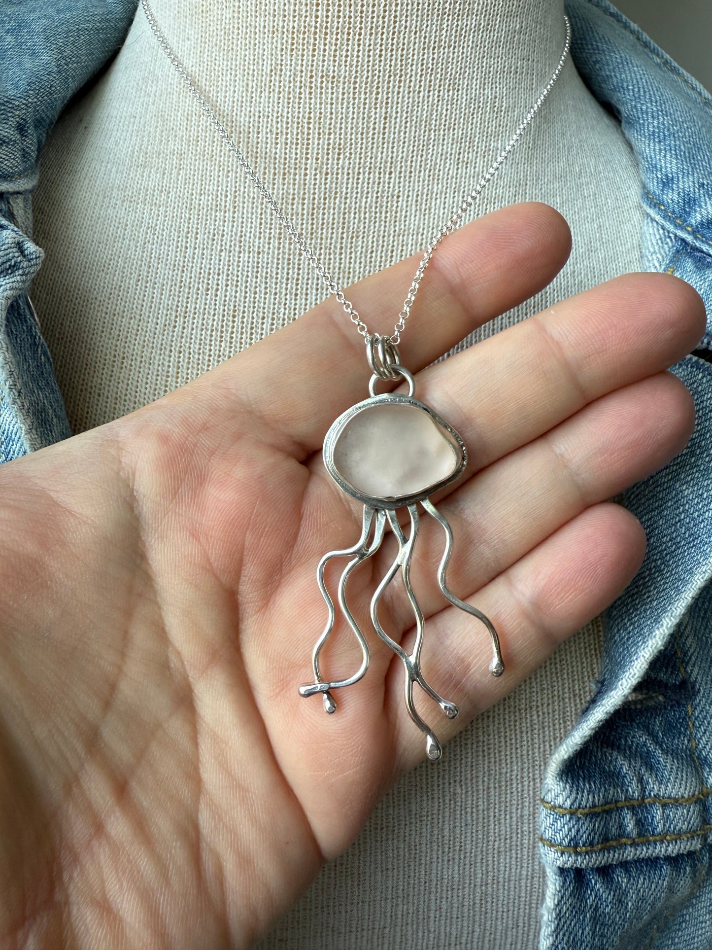 Pink Sea Glass Jelly Fish Necklace