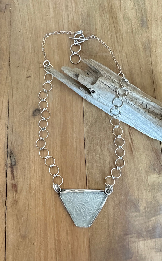 White Patterned Sea Glass Necklace