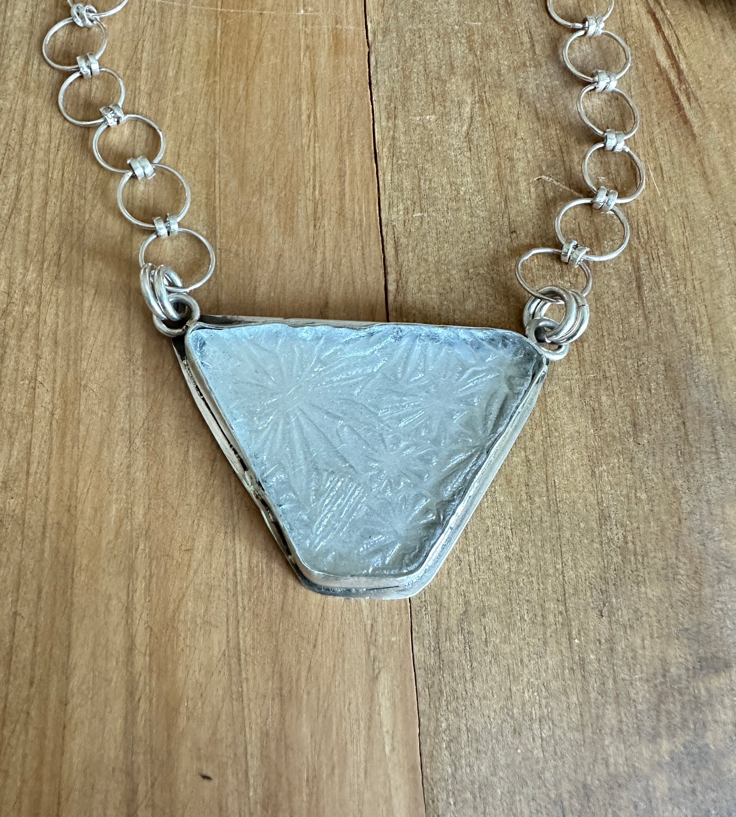 White Patterned Sea Glass Necklace