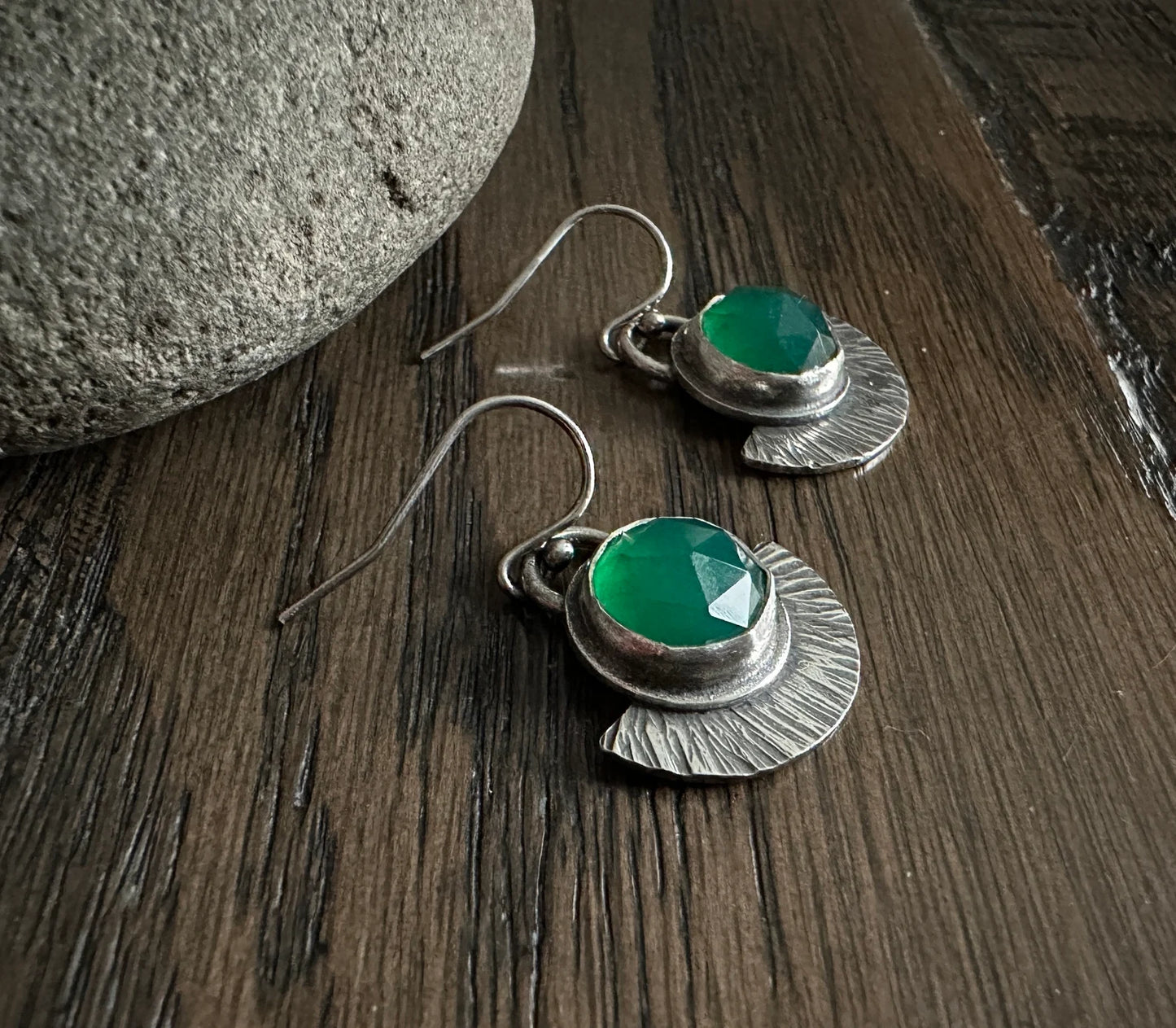 Green Onyx and Sterling Silver Earrings