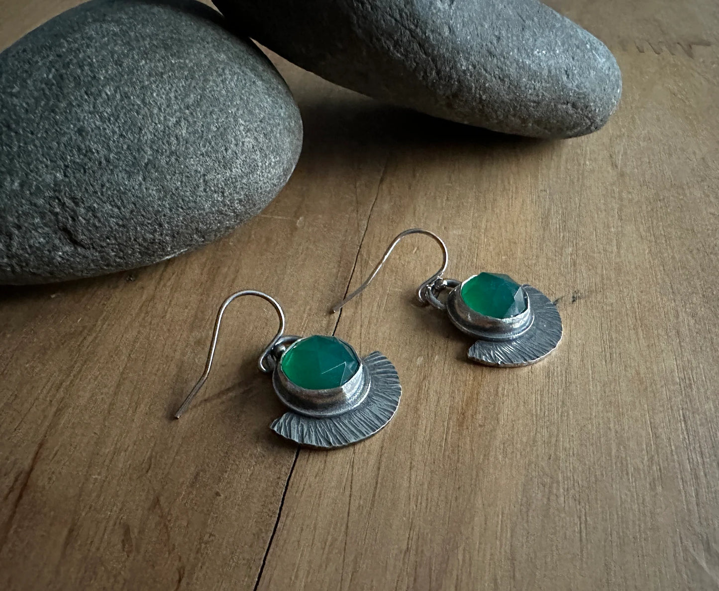 Green Onyx and Sterling Silver Earrings