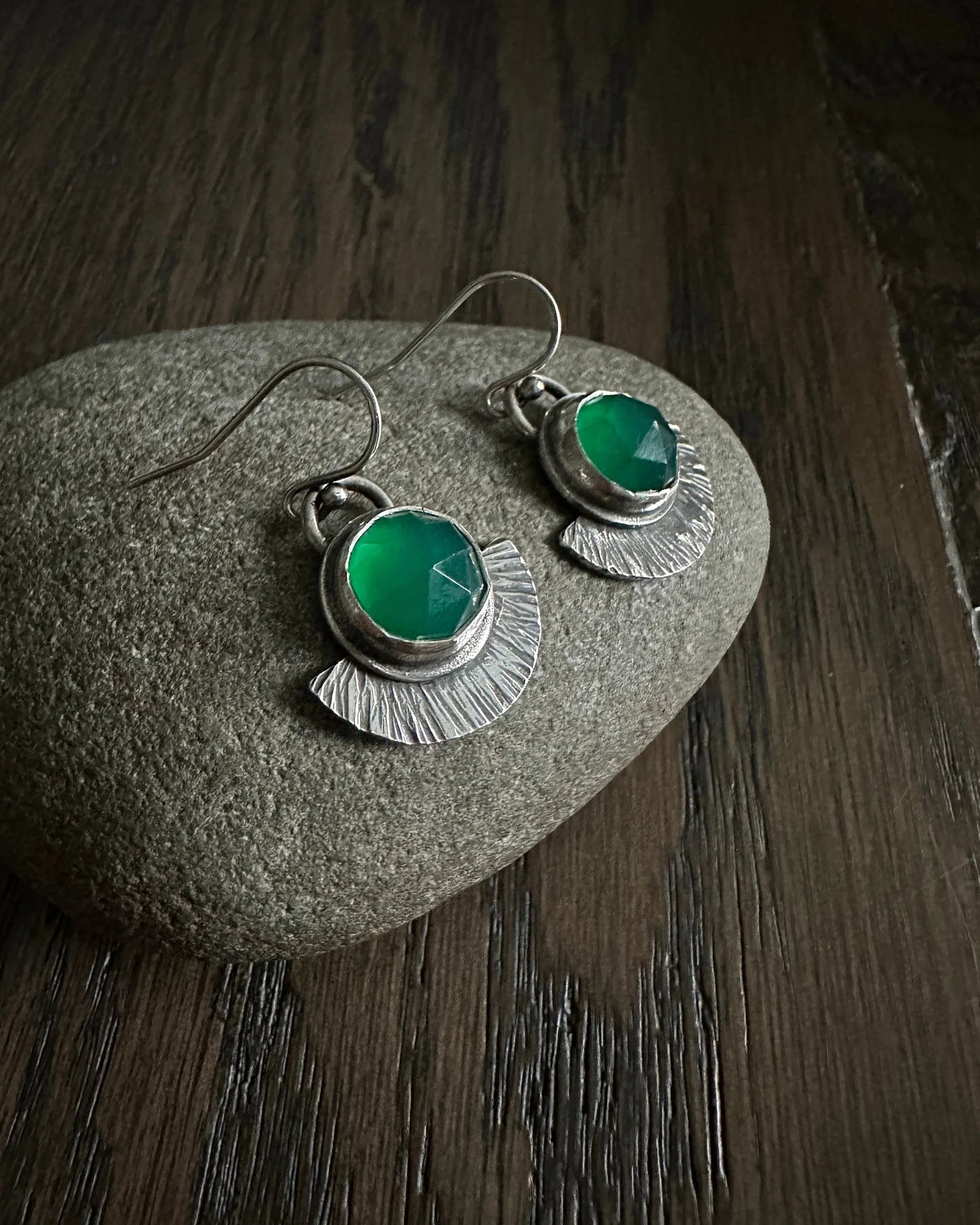 Green Onyx and Sterling Silver Earrings