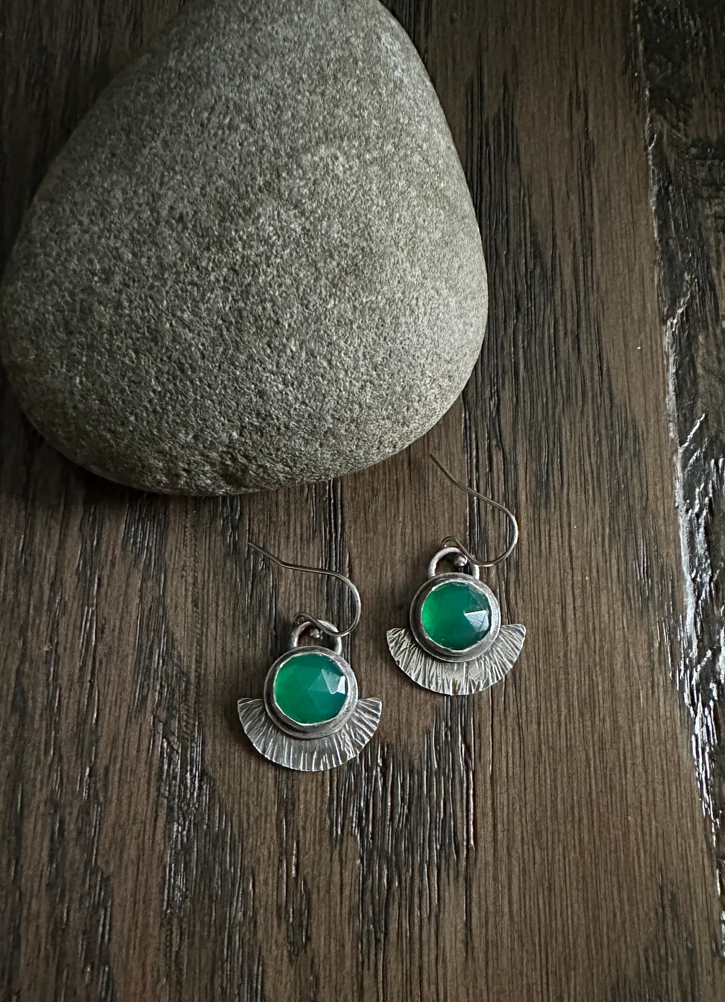 Green Onyx and Sterling Silver Earrings