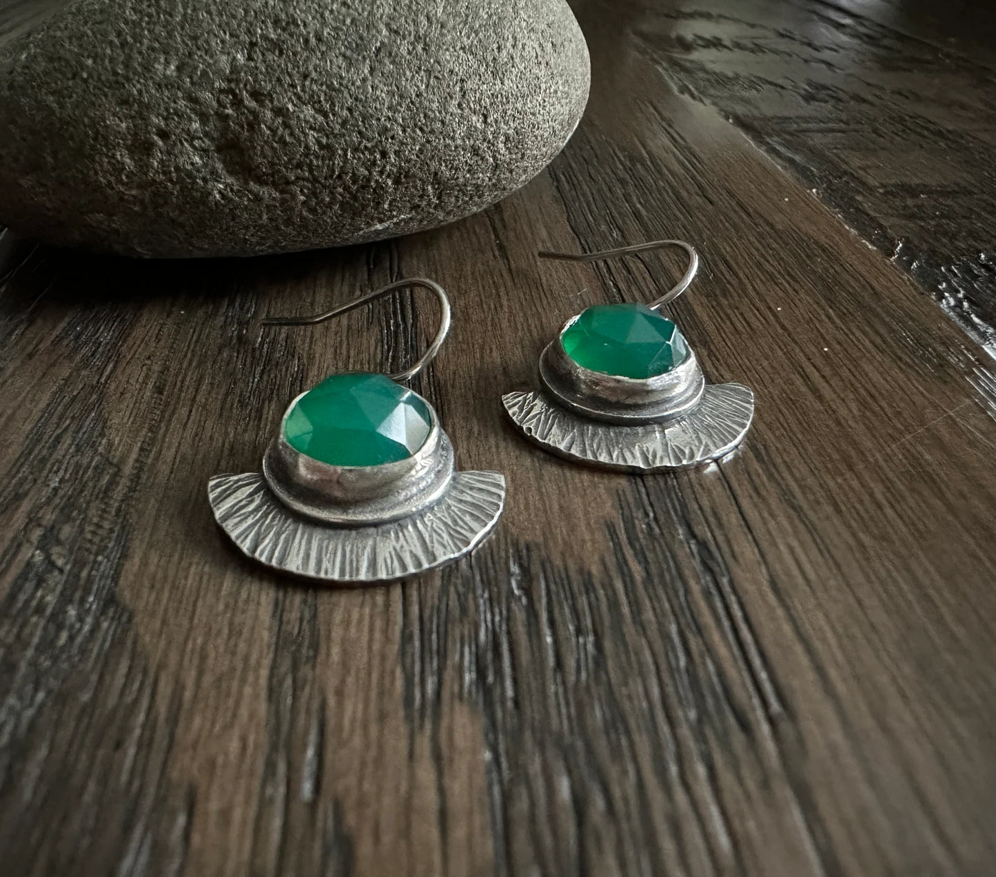 Green Onyx and Sterling Silver Earrings