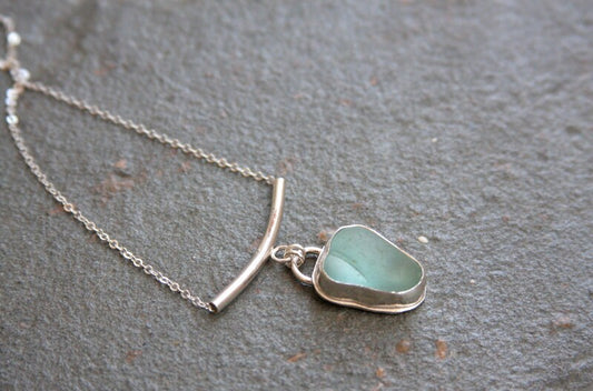 Sea glass necklace, sea glass pendant, sea glass jewelry, sterling silver sea glass necklace, bezel set, sterling silver, blue, sea glass