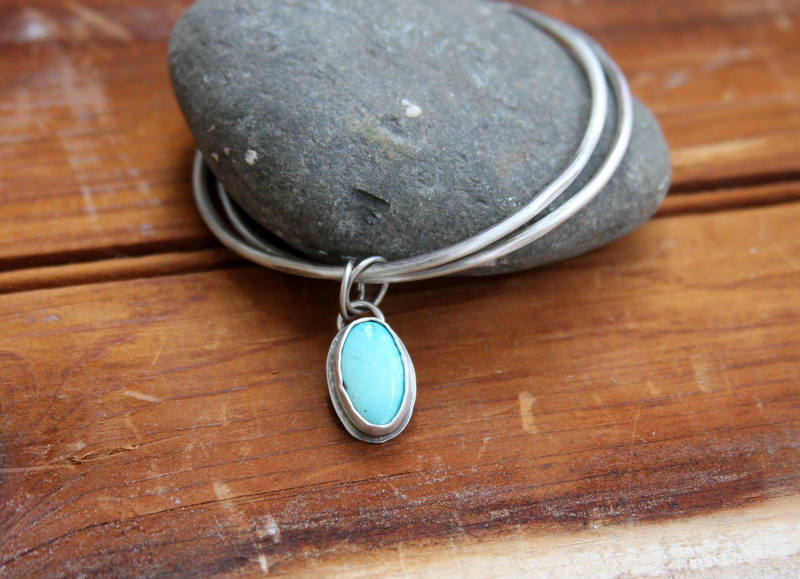 Turquoise Bangle Bracelet, sterling silver bangle, double bangle, charm bracelet, boho jewelry, everyday jewelry