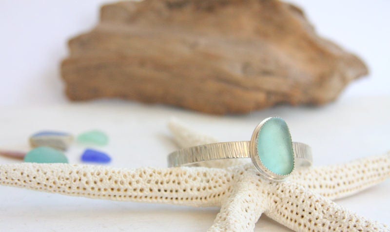Sea glass cuff bracelet, sterling silver cuff bracelet, cuff bracelet, sea glass, sea foam sea glass, everyday jewelry, sea glass jewelry
