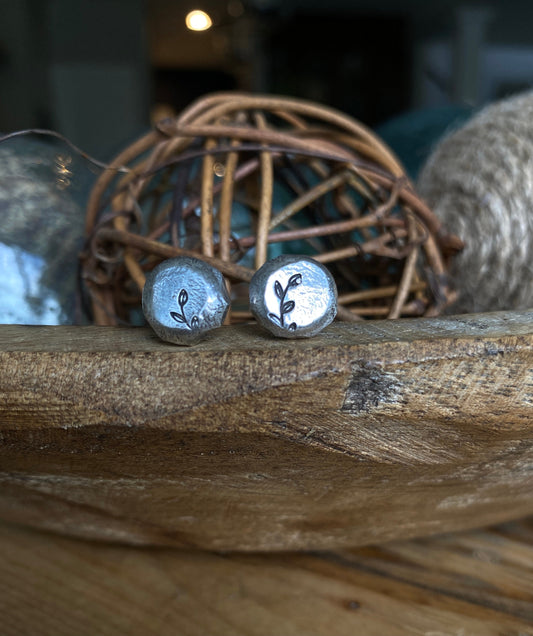 nugget earrings, recycled silver earrings, hand stamped earrings, sterling silver earring posts, nugget post earrings, horticulture earrings