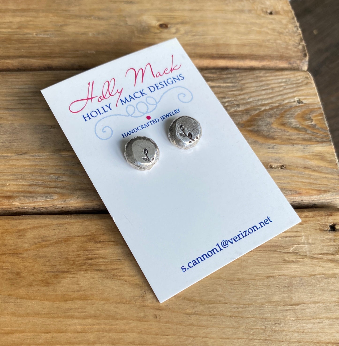 nugget earrings, recycled silver earrings, hand stamped earrings, sterling silver earring posts, nugget post earrings, horticulture earrings