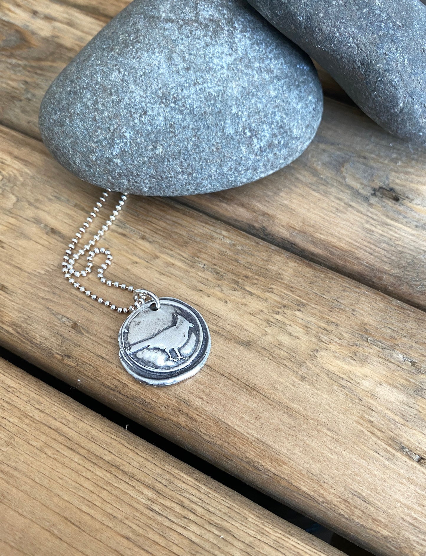 Wax seal necklace, Cardinal necklace, bird necklace, bird lover, fine silver