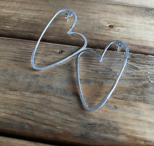 Large heart stud earrings, free form heart earrings, stud earrings, heart post earrings, Valentine’s Day, gift