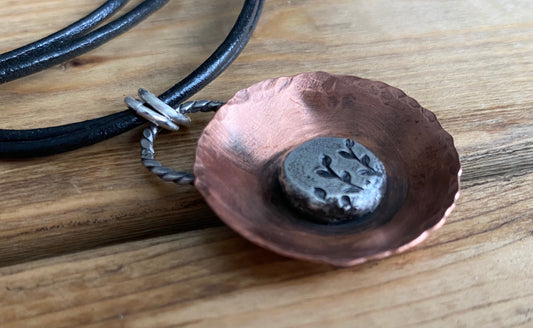 Copper and Silver Botanical Leather Necklace