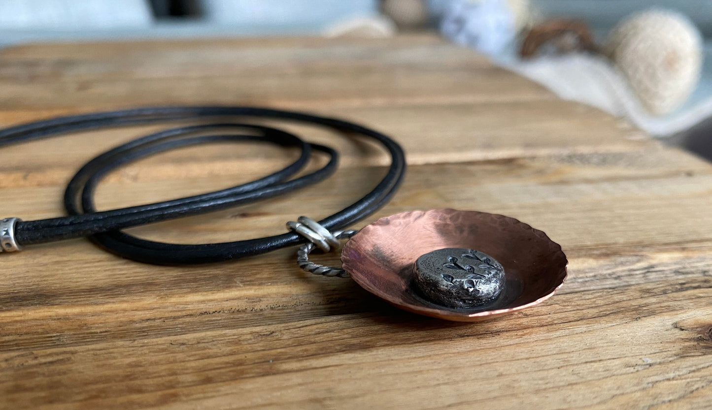 Copper and Silver Botanical Leather Necklace