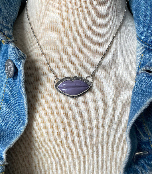 Purple Lampwork Glass Lip Necklace