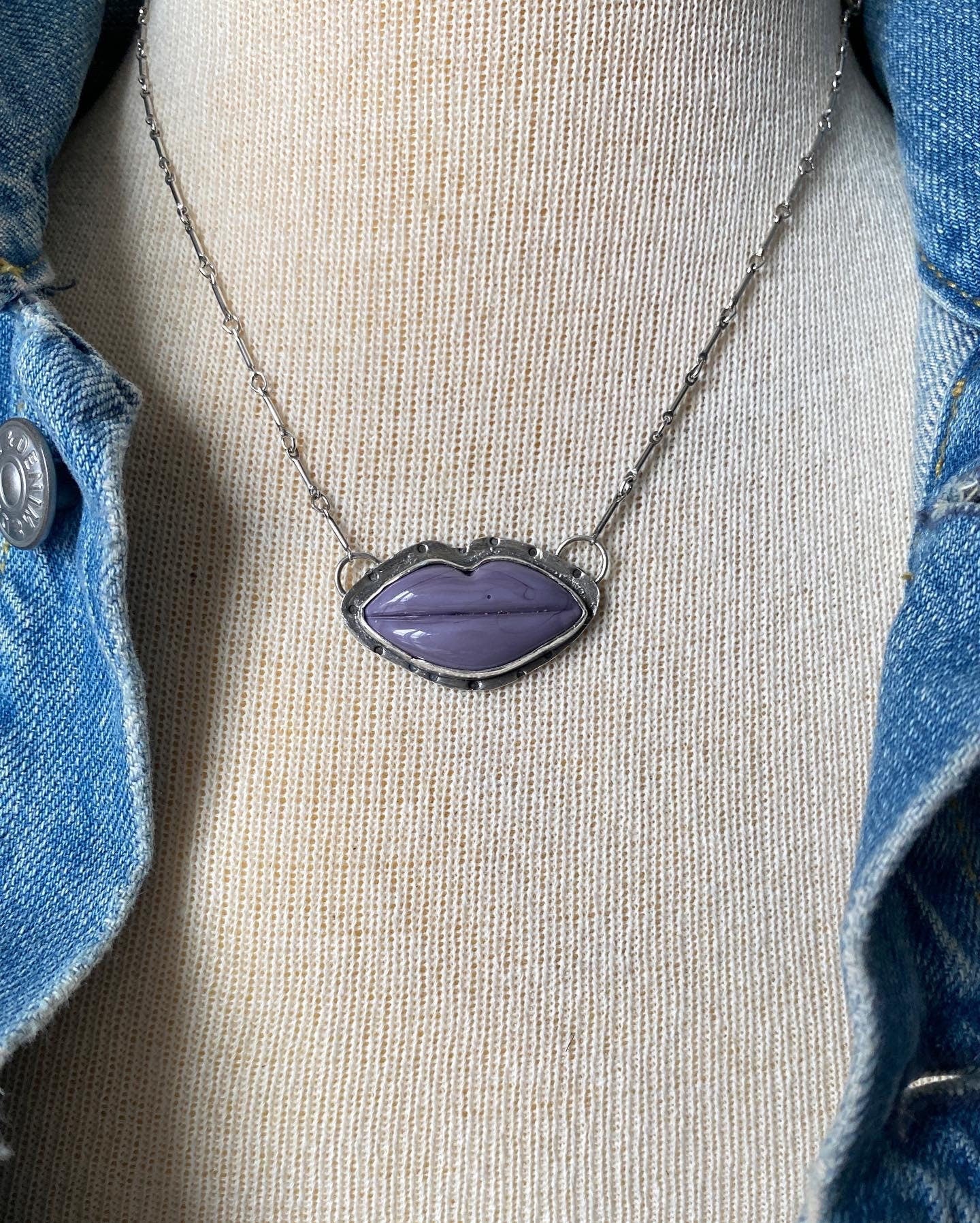 Purple Lampwork Glass Lip Necklace