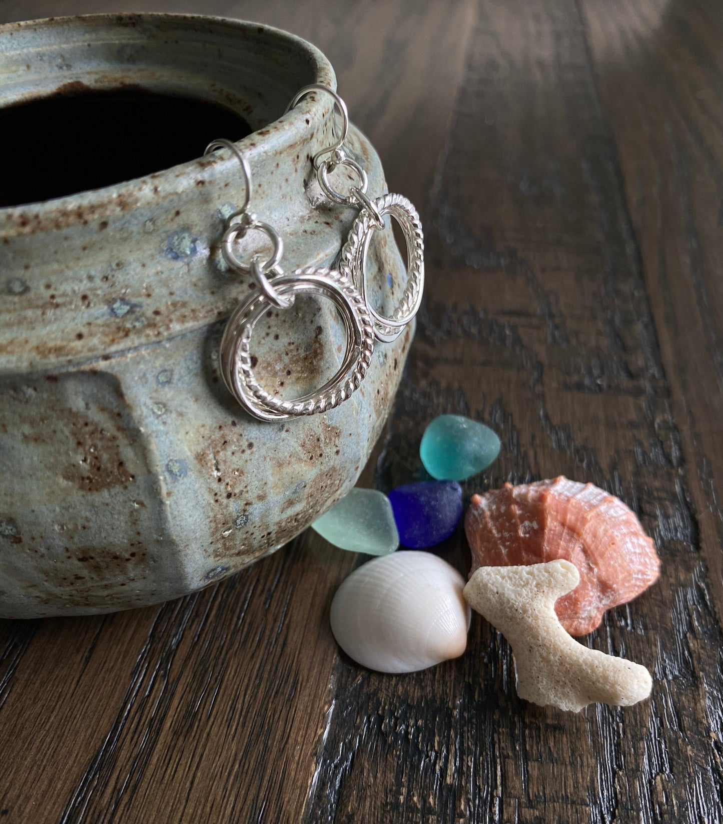 Three ring earrings, hoop earrings, circle earrings, intertwined ring earrings, sterling silver earrings