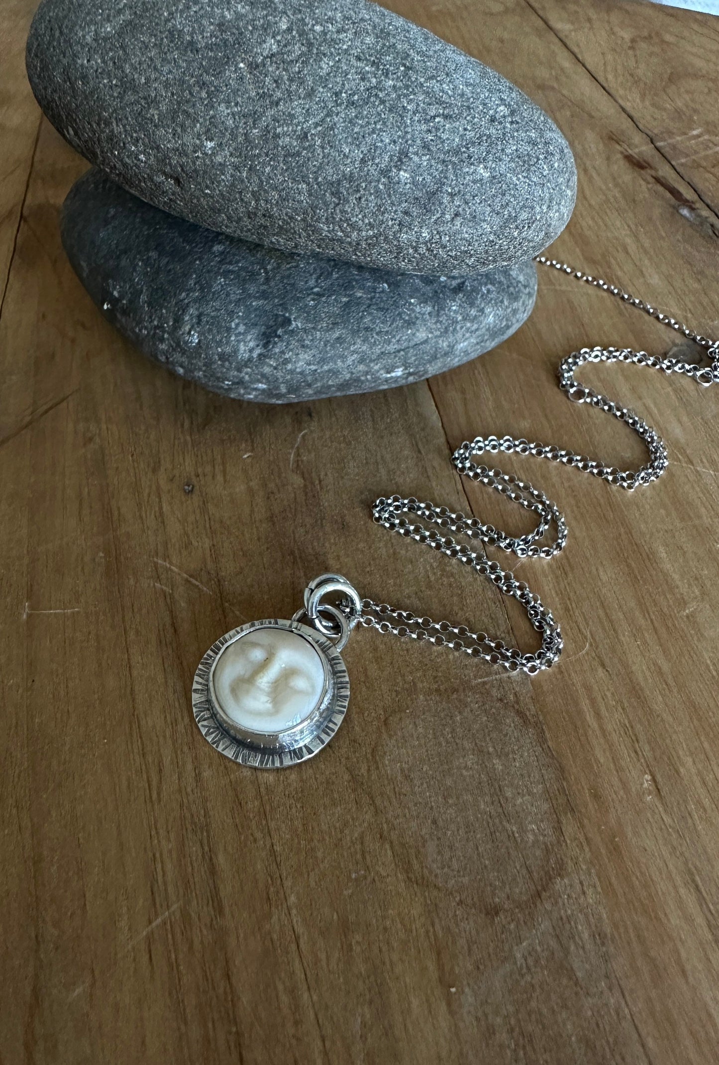Man In The Moon Lampwork Glass Necklace