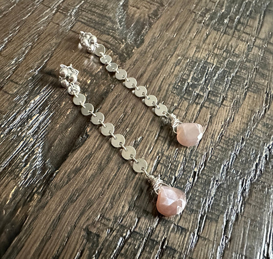 Chocolate moonstone stud dangle earrings, moonstone stud earrings, moonstone earrings, sterling silver earrings