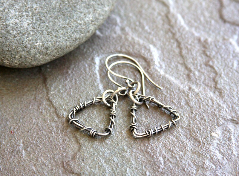 Sterling silver triangle earrings, wire wrapped earrings, triangle earrings, artisan earrings, artisan jewelry, everyday jewelry