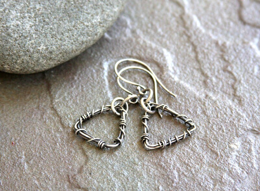 Sterling silver triangle earrings, wire wrapped earrings, triangle earrings, artisan earrings, artisan jewelry, everyday jewelry