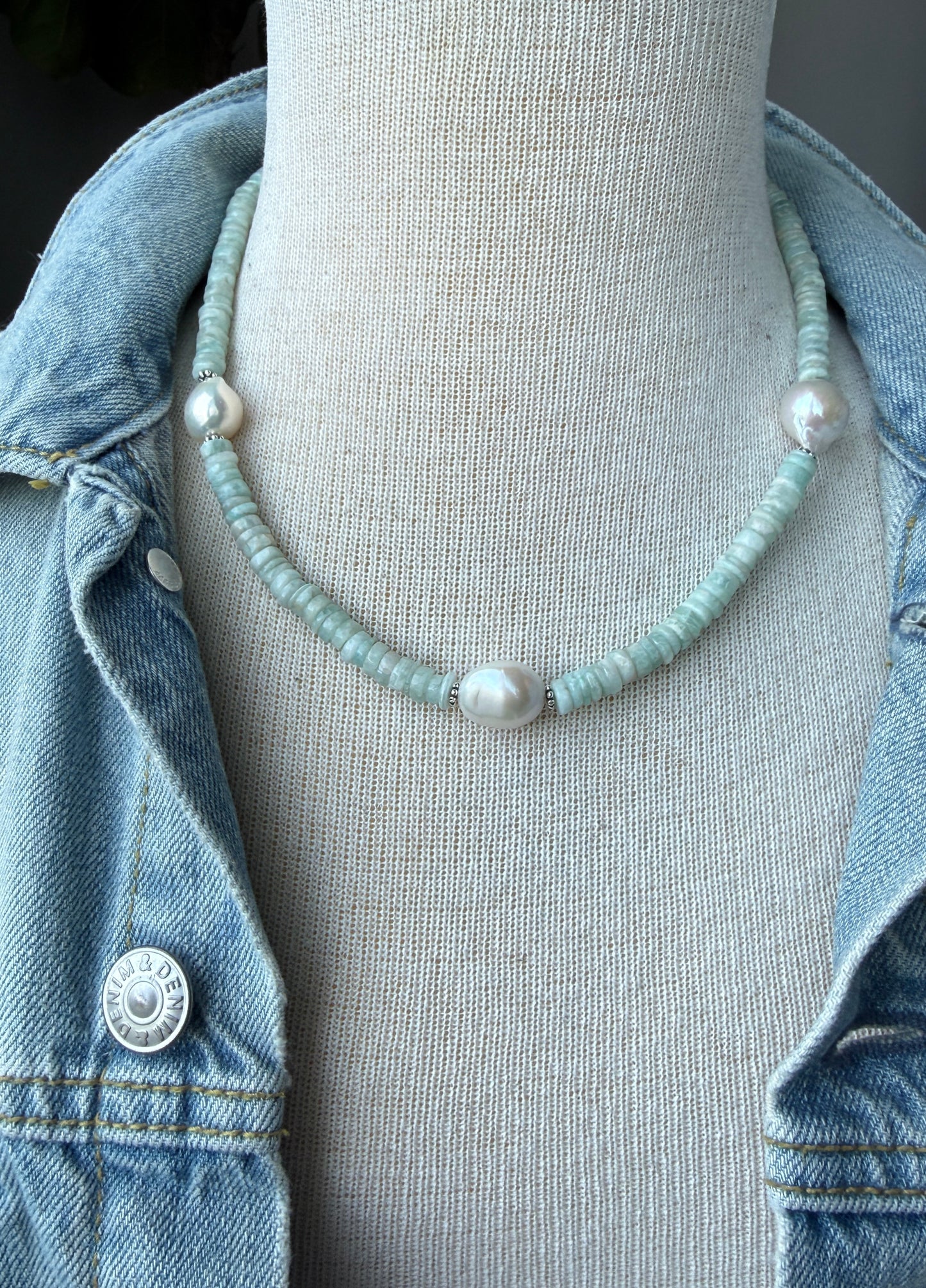 Amazonite and Baroque Pearl Necklace