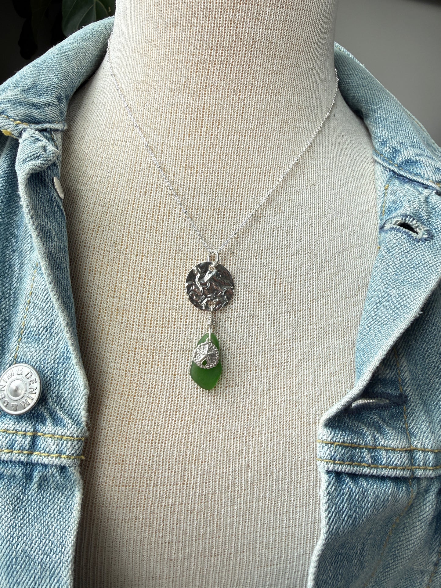 Green Sea Glass Sand Dollar Necklace