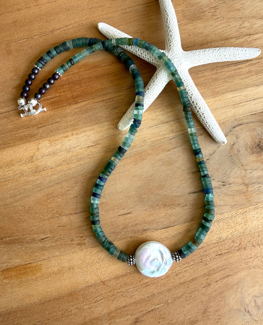 Roman Glass Necklace with Coin Pearl