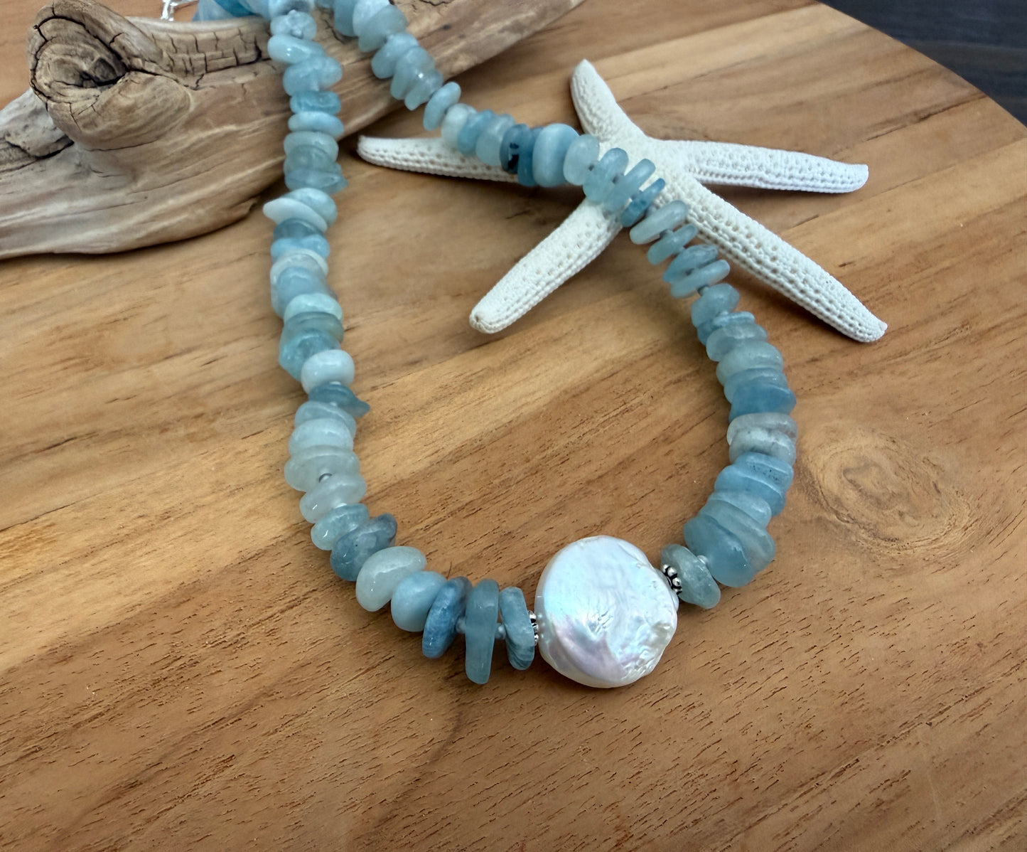 Aquamarine and Freshwater Pearl Necklace