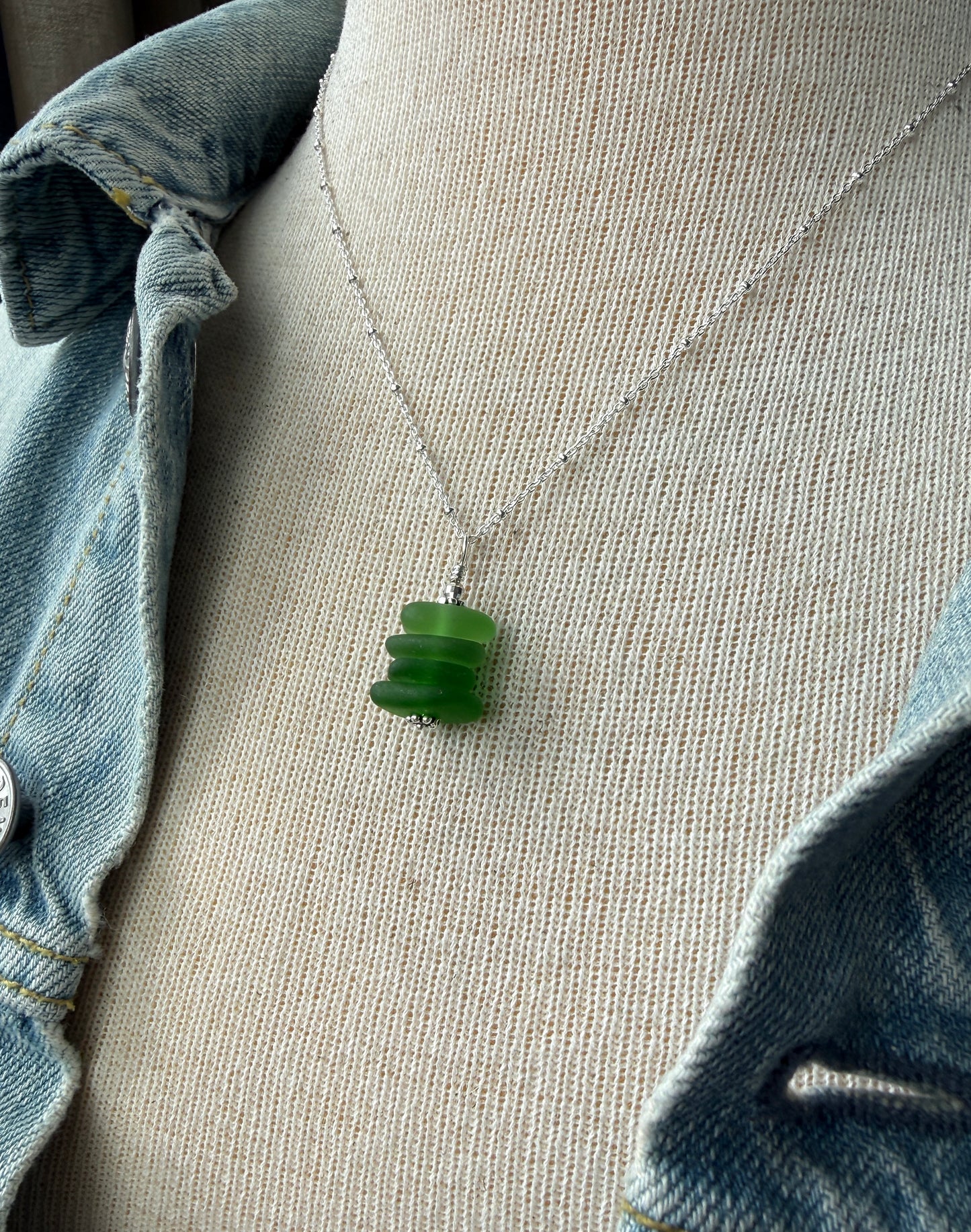 Stacked Green Sea Glass Necklace
