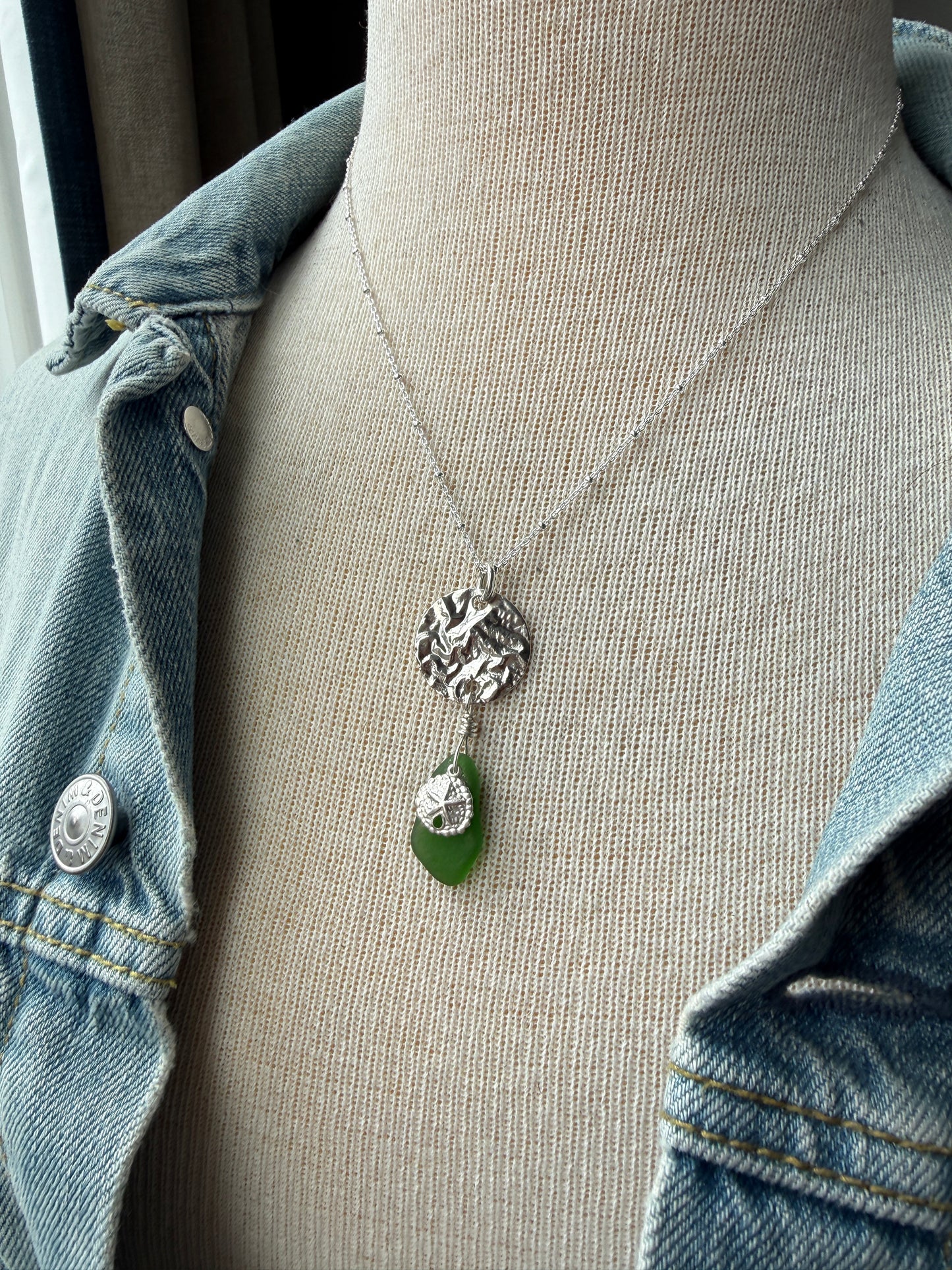 Green Sea Glass Sand Dollar Necklace