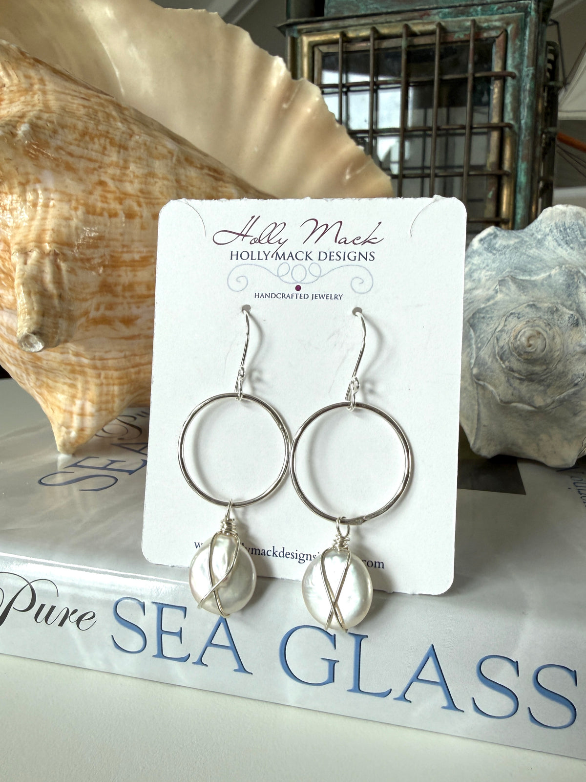 Wire Wrapped Coin Pearl Earrings