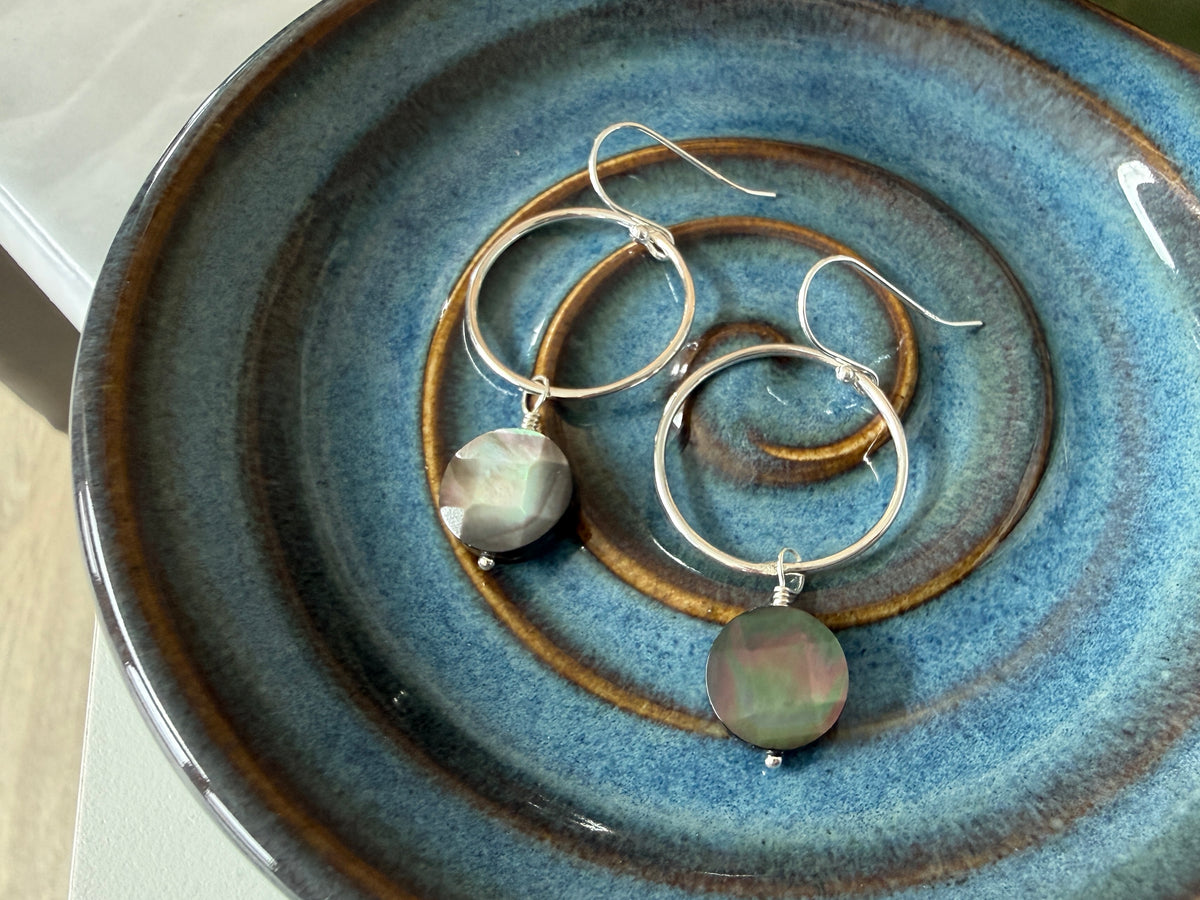 Black Mother Of Pearl Circle Earrings