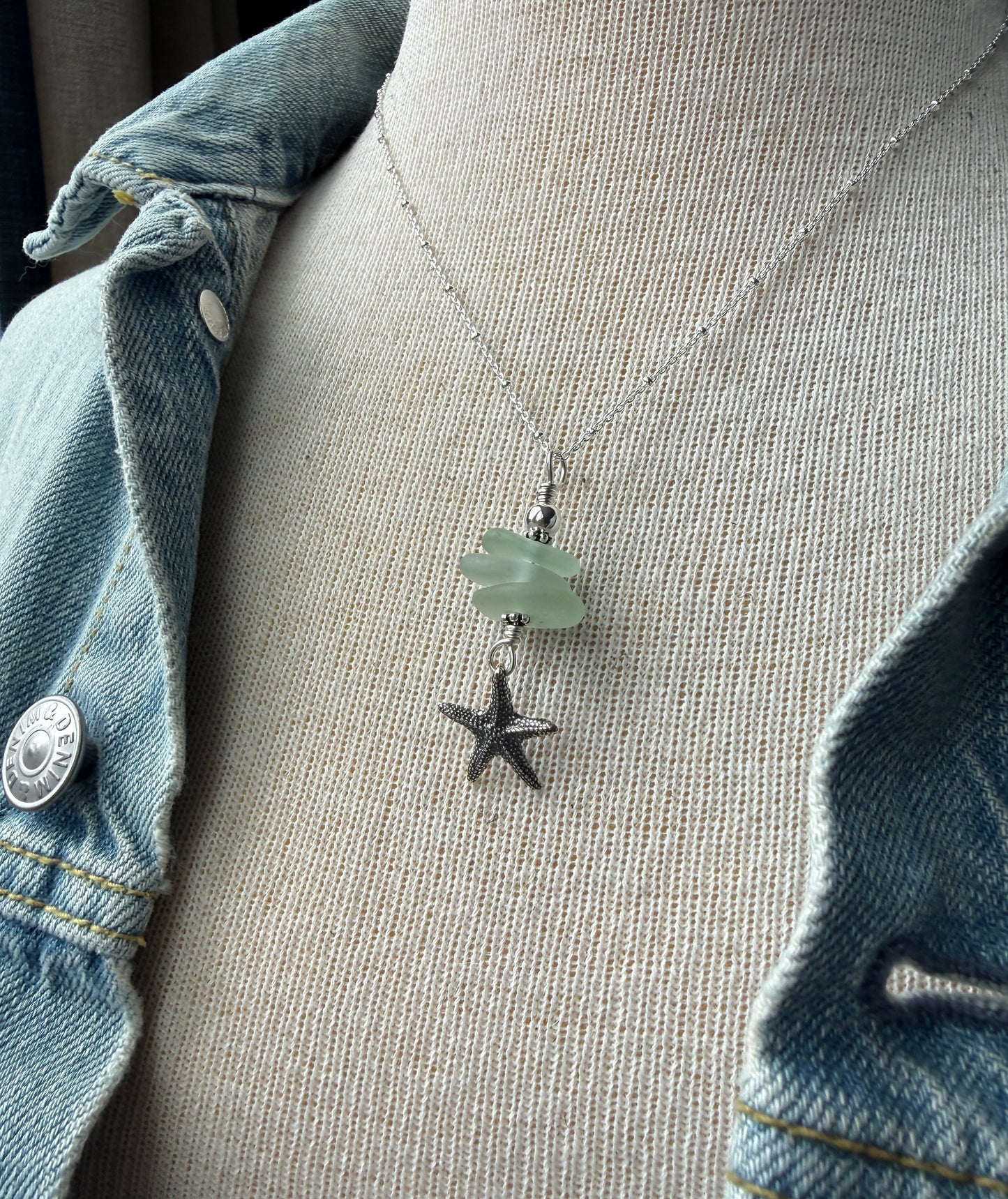 Sea Foam Sea Glass with Starfish Necklace